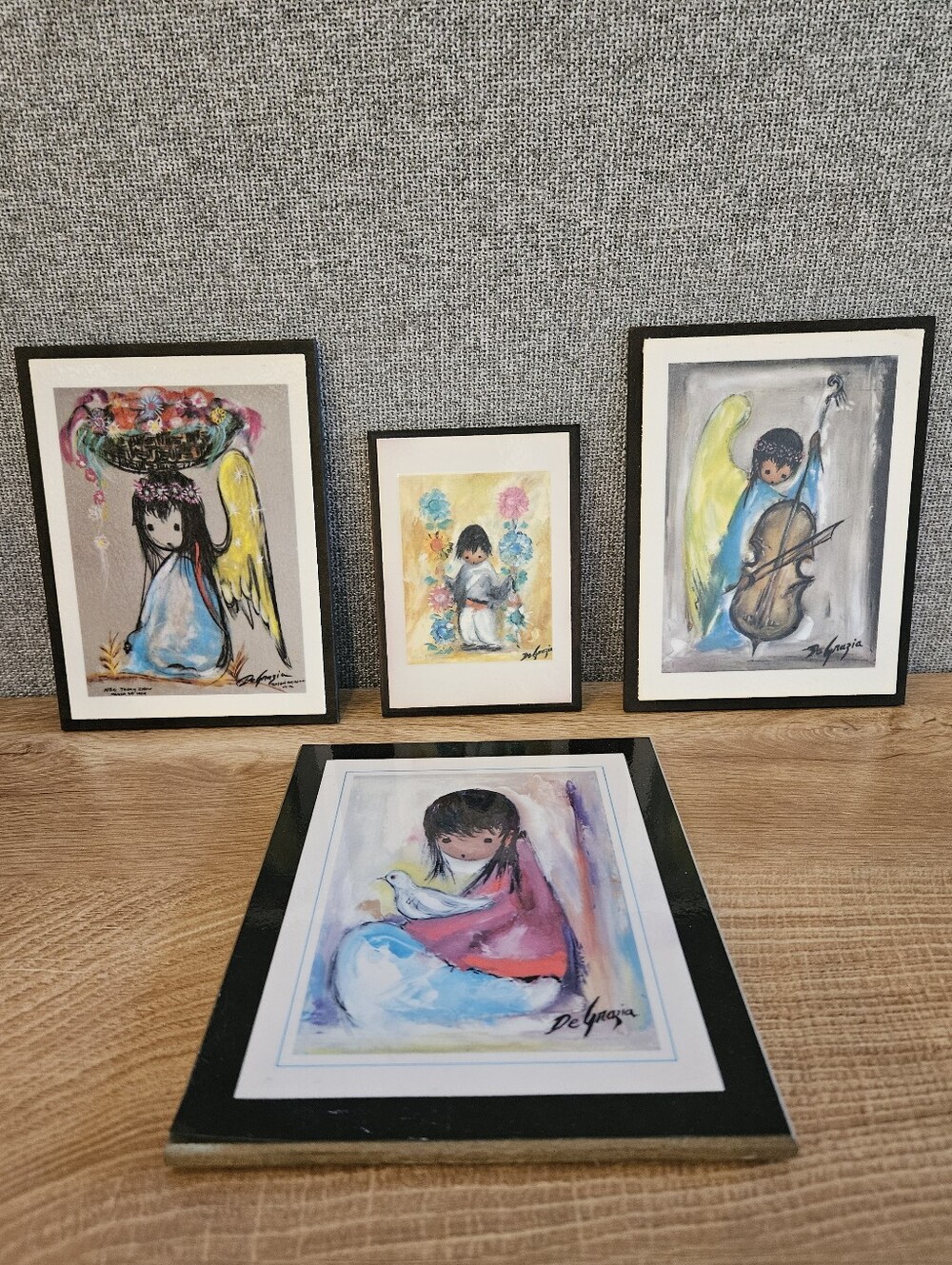 Set Of 4 Vintage Ted DeGrazia Laminated Prints On Wood